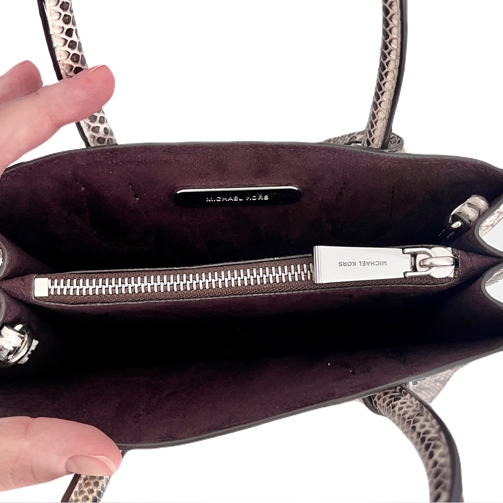 Michael Kors Beige Genuine Snakeskin ‘Mercer’ Crossbody Satchel Bag - Picture 9 of 14
